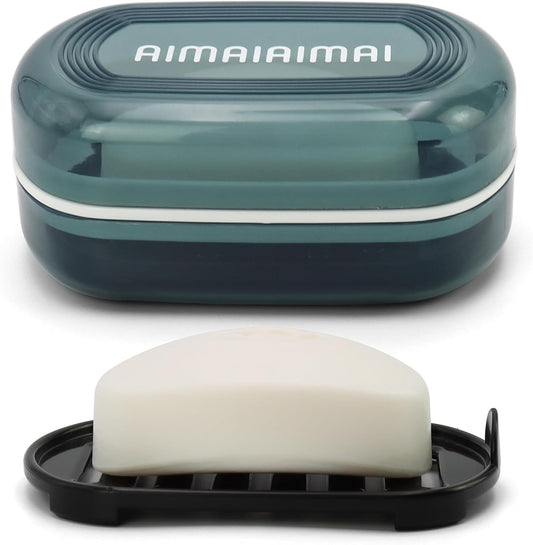Travel Soap Container, Soap Dish with Lid, Travel Soap Box with Removable Draining Layer, Portable Soap Case for Traveling, Camping, Gym (Blue Style A)