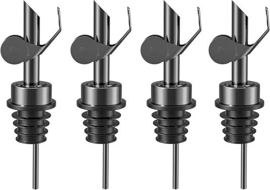 Olive Oil Dispenser Spout, Weighted Liquor Pour Spout, Syrup Dispenser Spout, Stainless Steel Automatic Pour Spouts for Liquor Bottles, Oil Bottles, Vinegar, Syrup and Alcohol 4 Pack Black