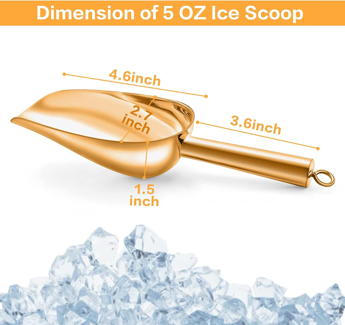 TeamFar Ice Scoops, 5oz Stainless Steel Canister Small Ice Candy Scoop for Kitchen Dispenser Buffet Jars, Healthy & Sturdy, Multi-use & Mirror Finish, Dishwasher Safe-2 PCS