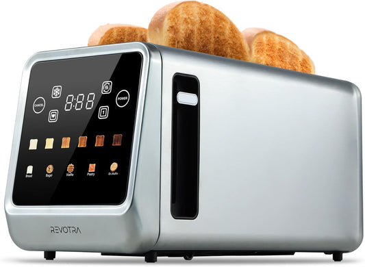 Long Slot Toaster 4 Slice, Touch Screen LED Display, 1.5” Extra Wide Slots for Thick Bread & Bagels, Countdown Timer, Memory Function, Dual Independent Control, 6 Shade Settings, Stainless Steel