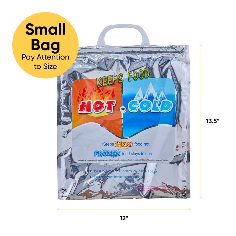 Superio Hot and Cold Insulated Bags for Food Delivery, Grocery Shopping Bags, Food Storage for Hot and Frozen Food for Travel, Disposable Cooler Bag, Reinforced Thermal Lunch Bag (2, 12"x13.5")