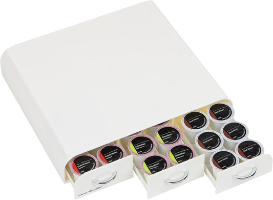 Mind Reader Single Serve Coffee Pod Organizer with 3 Drawers, 36 Pod Capacity, Countertop , 12.25"L x 13.5"W x 2.5"H, White