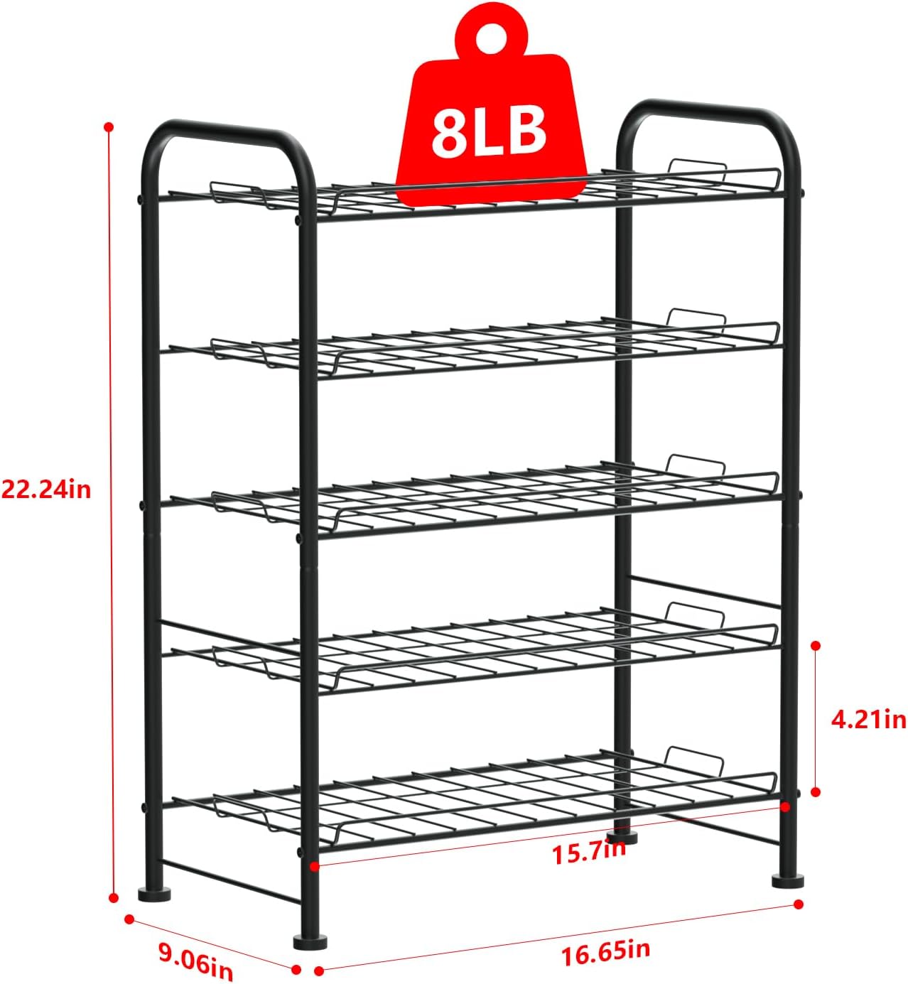 OYEAL Water Bottle Storage Rack 5 Tier Bottled Water Holder Organizer Freestanding Floor Beverage Soda Drink Stand Shelf for Kitchen Pantry Can Storage, Hold 30 Bottles, Black