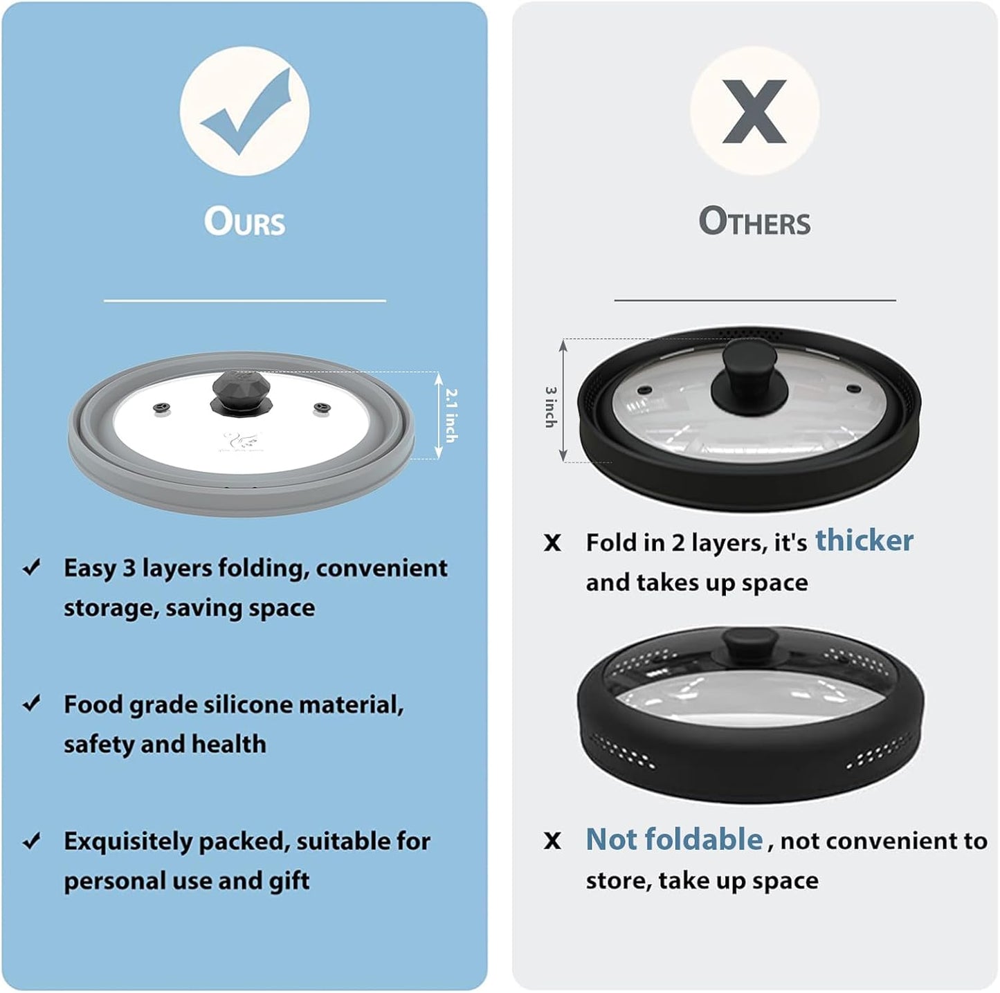 Microwave Splatter Cover Vented Glass Cover Splatter Guard Lid with Collapsible Silicone for Food as Pot Cover Plate Cover 10.8 inch for 6 7 8 9 10 inch Plate Bowl Light Grey