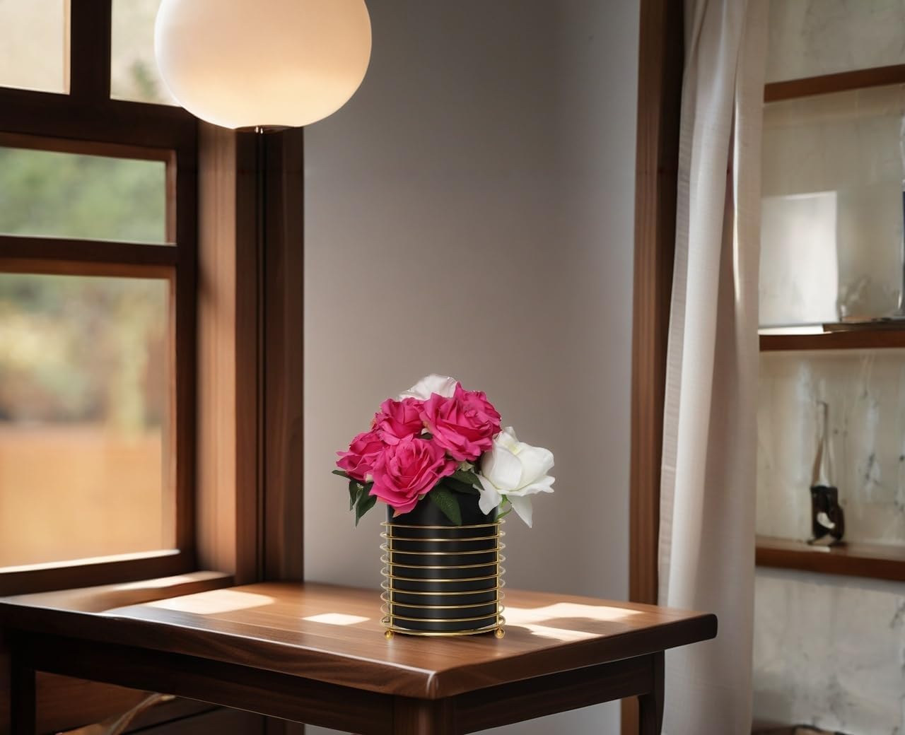 Utensil Holder for Kitchen Counter Large Cooking Utensil Holder,Gold Ring Metal Frame and White Ceramics