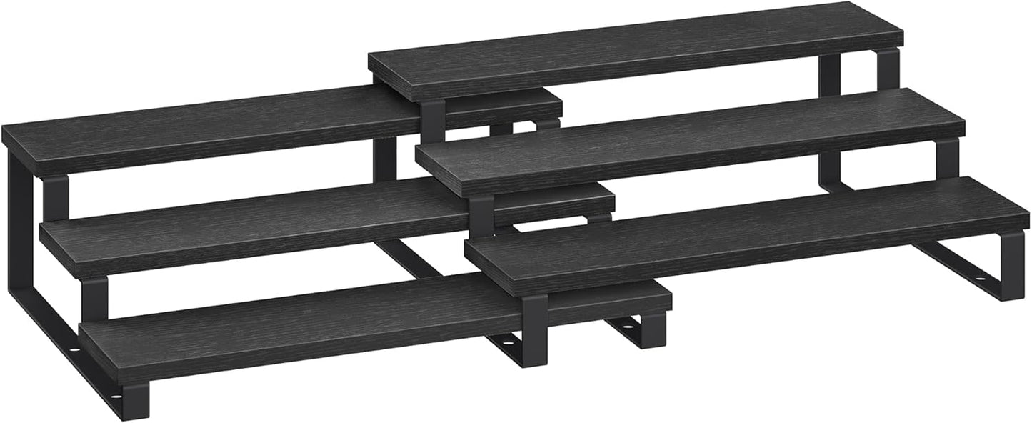 SONGMICS Display Risers, Set of 2 Engineered Wood Perfume Organizer Stand, 3-Tier Cupcake Stand Holder, Spice Rack, Shelf Risers for Figures, Dessert Shelves, Ebony Black and Ink Black UKCS116B01
