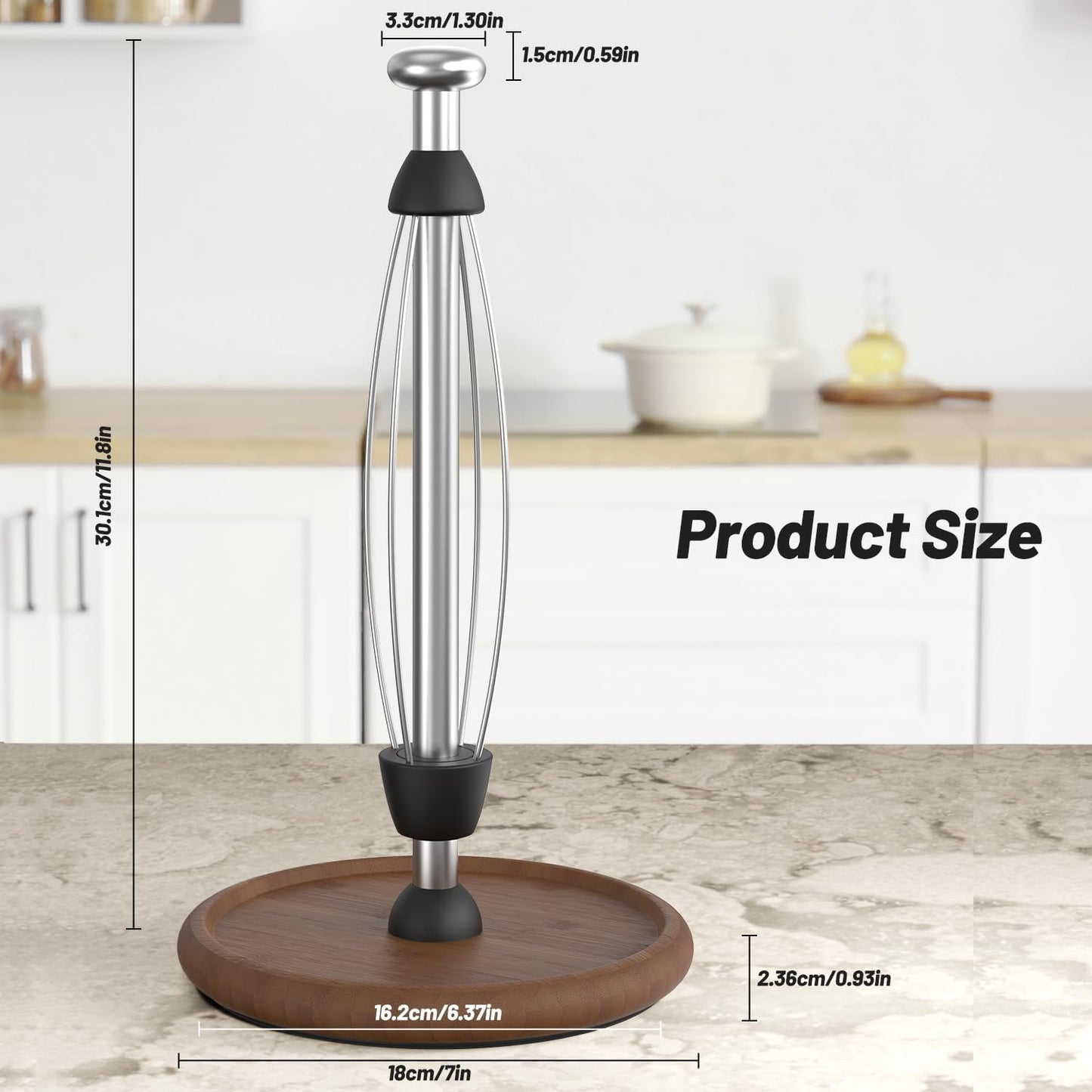 VEHHE Wooden Paper Towel Holder Countertop with Weighted Base, One-Handed Tear Paper Towel Holder Stand with Damping Function and EVA Non-Slip Pad, for Kitchen Bathroom Farmhouse