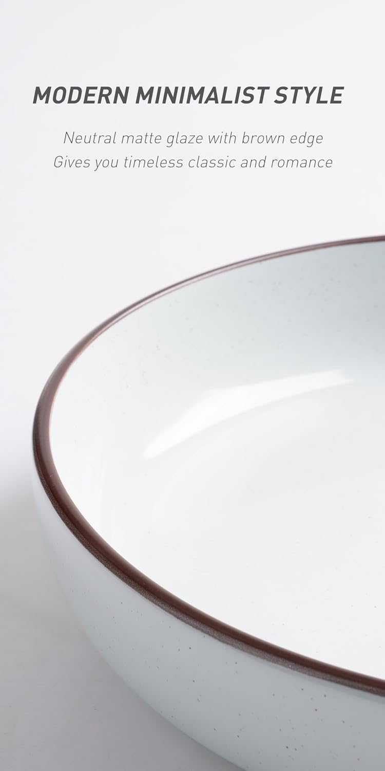 famiware Mercury Pasta Bowls Set of 4, 33 oz Large Salad Bowls, Stoneware Pasta Plates Bowls, Serving Bowls for Kitchen, Microwave & Dishwasher Safe, White