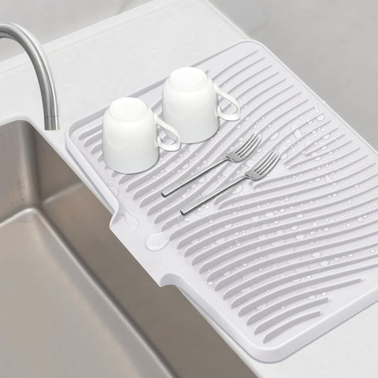 Silicone Dish Drying Mat, Stone Drying Mat for Kitchen Counter with Built-In Drain, Non-Slip Drying Matt Kitchen Counter, Heat Resistant Dish Drying Pad, 1 Pc (19.7" x 17",Ivory)