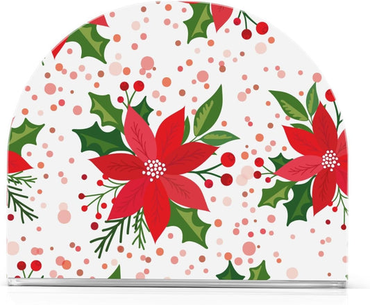 Christmas with Poinsettia Napkin Holder for Table Paper Napkins Holder Acrylic Tissue Dispenser Kitchen Dining Room Bathroom Party Car Decor
