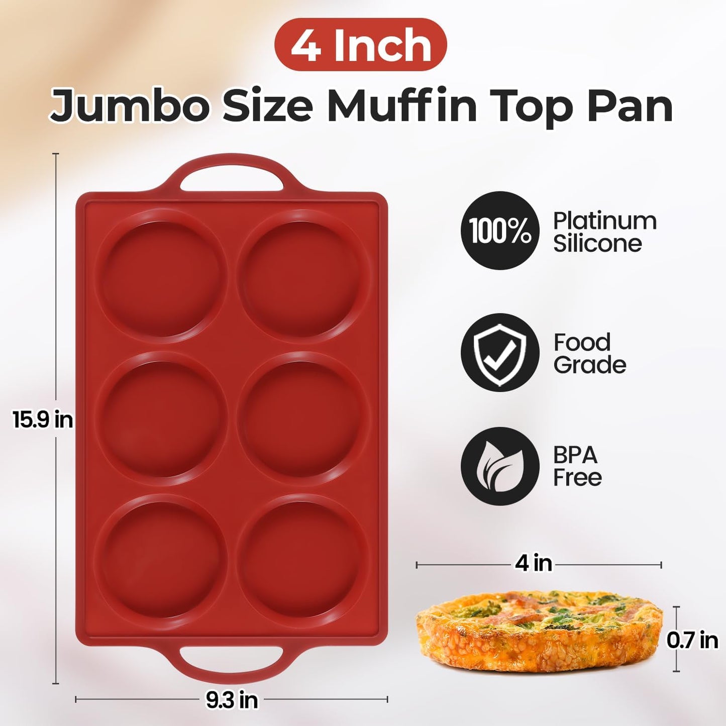 CAKETIME Silicone Muffin Top Pan with Metal Frame, 4 Inch Non Stick Round Egg Baking Pan for Oven English Muffins, Whoopie Pies, Corn Bread, Egg Bites, Breakfast Sandwiches Tarts 2 Pack Brown