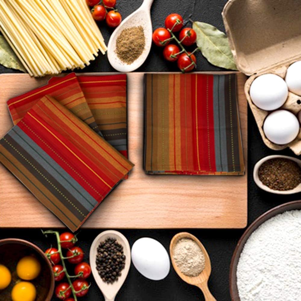 Urban Villa Kitchen Towels, Cuisine Stripes,Premium Quality,100% Cotton Dish Towels,Mitered Corners,Ultra Soft (Size: 20X30 Inch), Red Multi, Highly Absorbent Bar Towels & Tea Towels - (Set of 3)