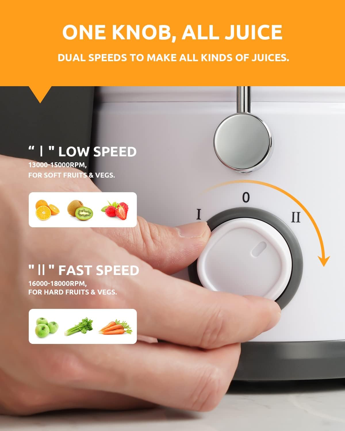 GDOR 800W Juicer Machine, 3” Wide Feed Chute, Dual-Speed Centrifugal Juicer for Fruits & Vegetables, Anti-Drip Function, BPA-Free, Easy to Clean with Brush, White