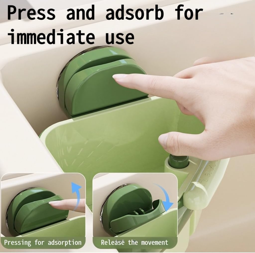 Corner Sink Strainer Basket with Suction Cups, Automatic Dumping Collapsible Food Drainer, Kitchen Sink Food Waste Catcher with Strong Hold Base (Olive green)