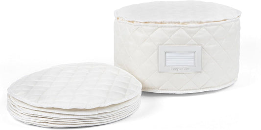 Covermates Keepsakes - Dish Storage - Padded Protection - ID Window - Stain Resistant - Machine Washable - China Storage, Cream