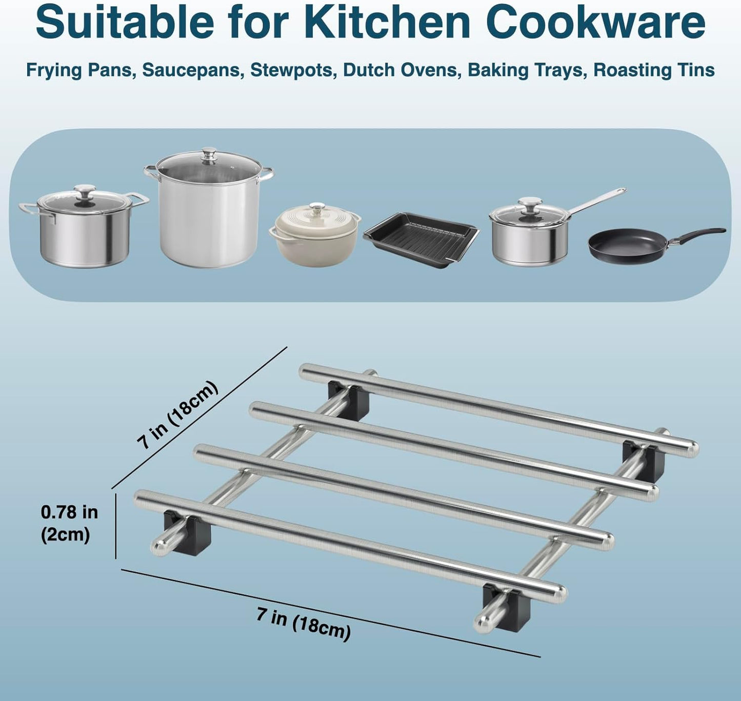 4Pcs Stainless Steel Trivet for Hot Dishes, Lightweight Metal Trivets for Hot Pots and Pans, Metal Cooling Racks, Heat Resistant Mats for Countertop Cooling, Cooking Baking Pans Holder, 7"x7"