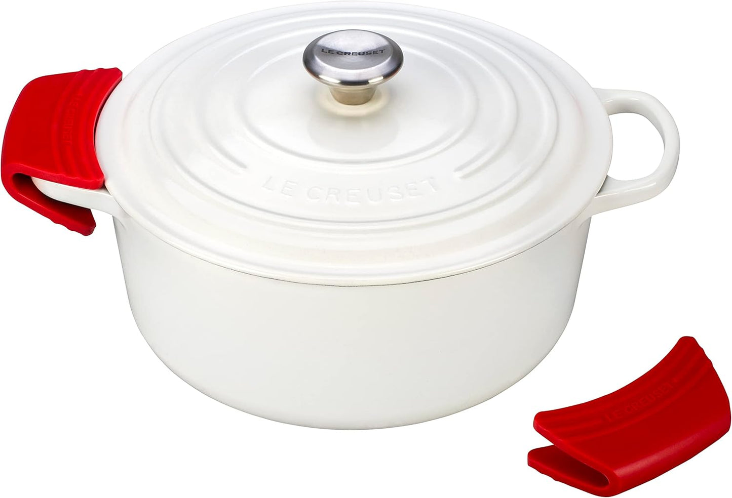 Le Creuset Silicone Set of 2 Handle Grips, 5" x 2 1/2" each, Cerise