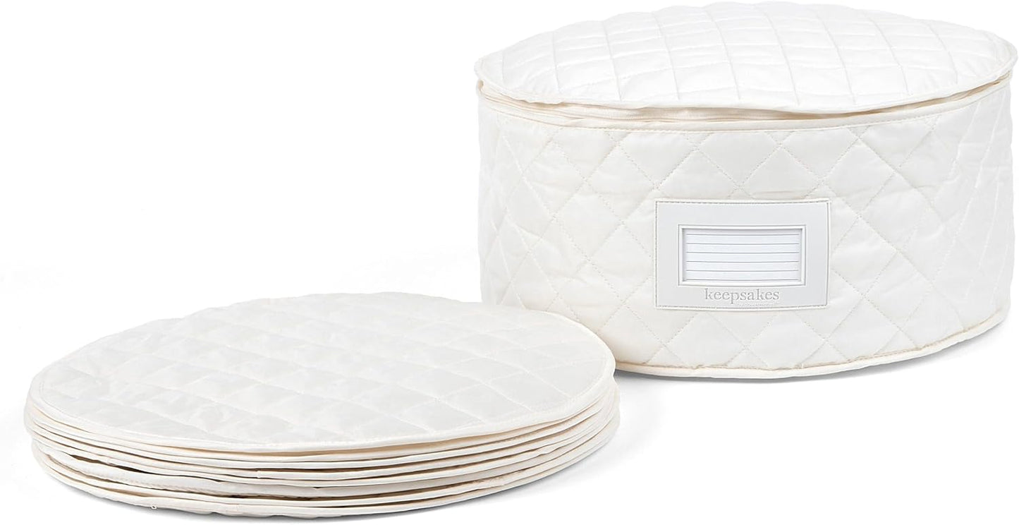 Covermates Keepsakes - Dish Storage - Padded Protection - ID Window - Stain Resistant - Machine Washable - China Storage, Cream