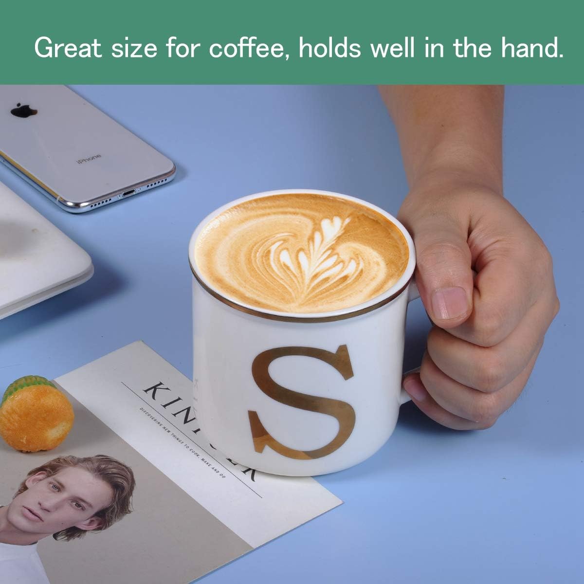 Miicol Ceramic Coffee Mug 16 oz, Monogram Coffee Cup, Golden Initial Tea Mug, Personalized Tea Cup, Unique Gift, Large Mug for Home, Office, Letter S