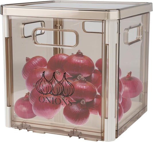 Onion and Potato Storage Container With Lid and Handle, Stackable Plastic Bin for Kitchen Organizers, BPA Free