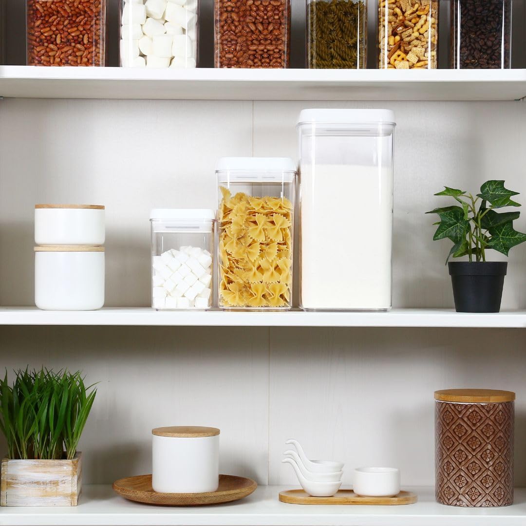 Felli Flip Tite Acrylic Food Storage Container with Lid 6” XL Air Tight Ring Seal Flip Top, Plastic Kitchen Baking Canister for 5 lb Flour Sugar Rice Protein Powder Pantry Organizer (Nest-M, White)