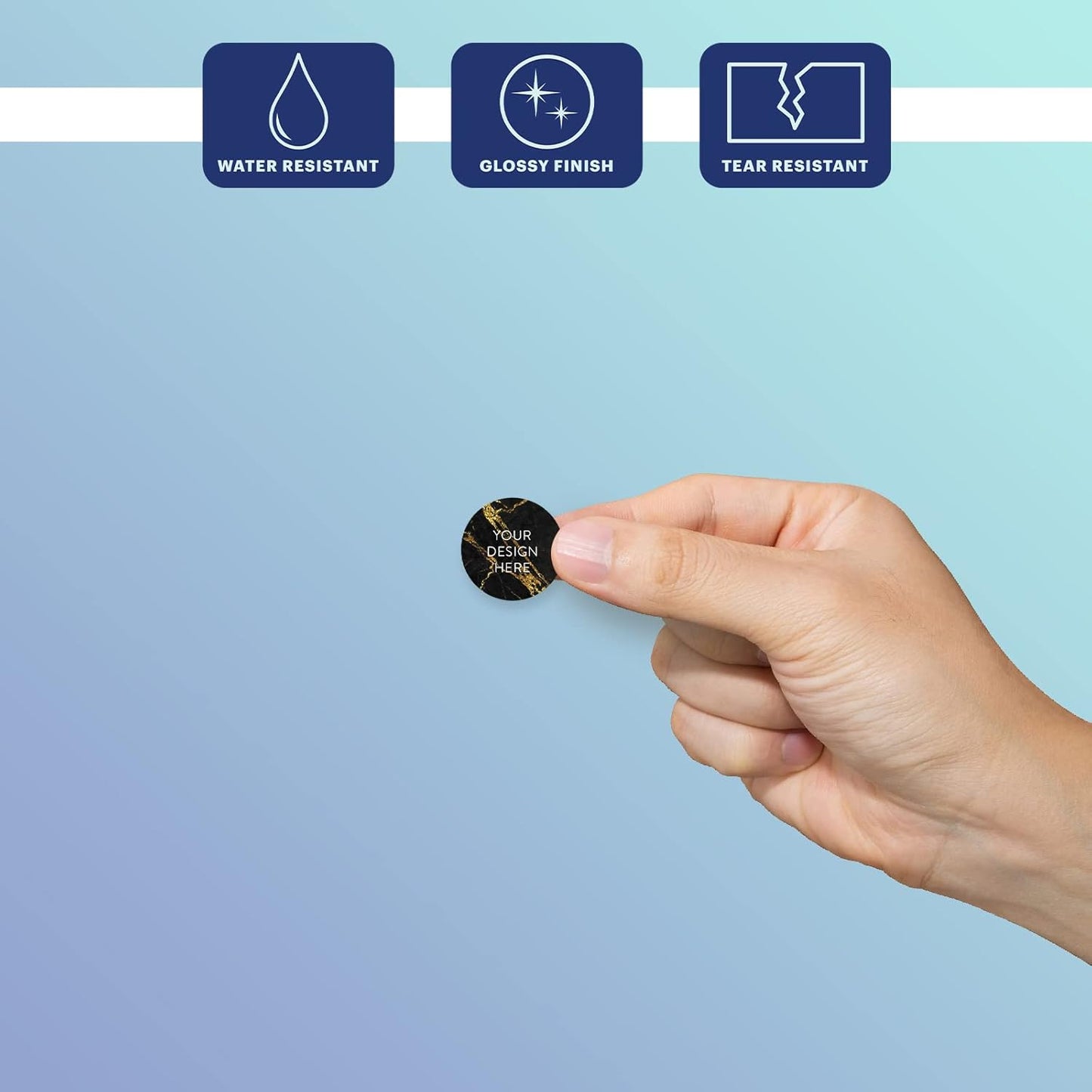 100 Custom Vinyl Stickers - Upload Your own Image, Text, Design, Logo - Personalized Logo Labels for Handmade, Packaging, Bottle, Jars, Candle, Brand Stickers (Black Gold Marble, 1x1)