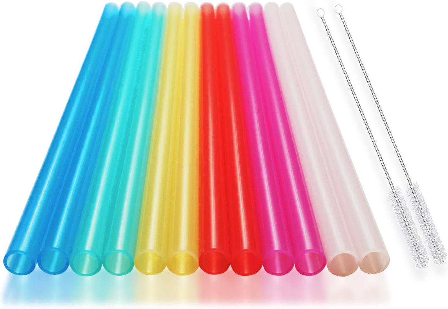 12 Pcs Eco Friendly Silicone Straws with 2 cleaning Brushes,Reusable Silicone Drinking Straws,for 20oz Tumblers,Yeti, Ozark, (Pure Multicolor, 7.87 inches)