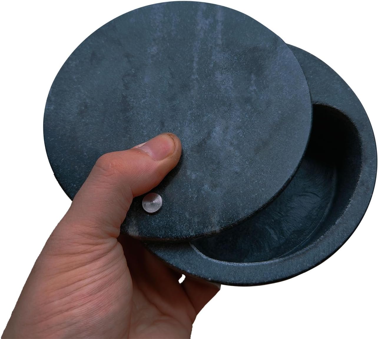 Marble Salt Cellar and Storage Box with Two Compartments Salt Box with Swivel Lid for Storing Spice (Black)