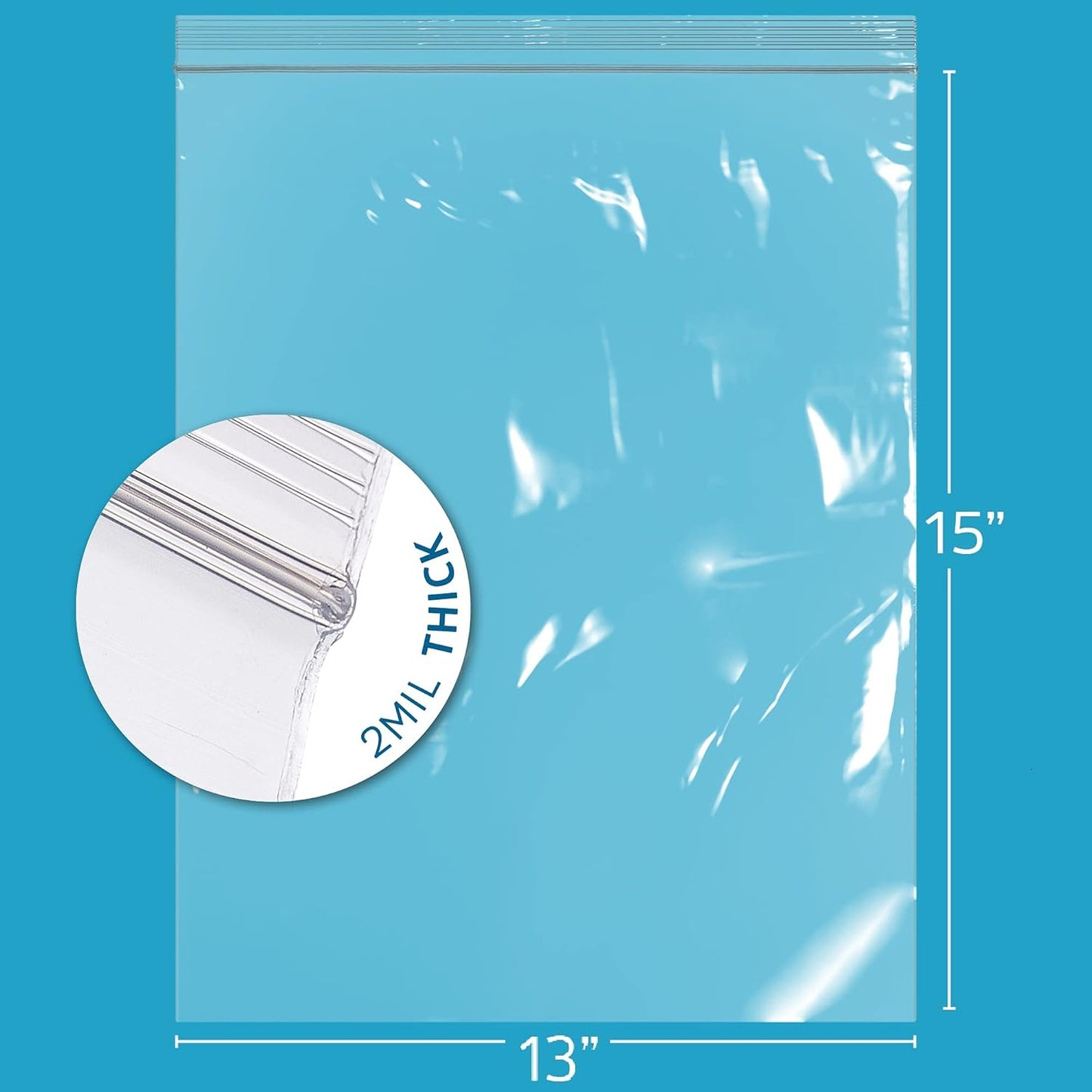 GPI Pack of 100, 2 Gallon, 13" X 15" Clear Plastic Reclosable Zip Bags - Bulk 2 Mil, Large, Strong & Durable Poly Baggies with Resealable Zip Top Lock for Travel, Storage, Packaging & Shipping.