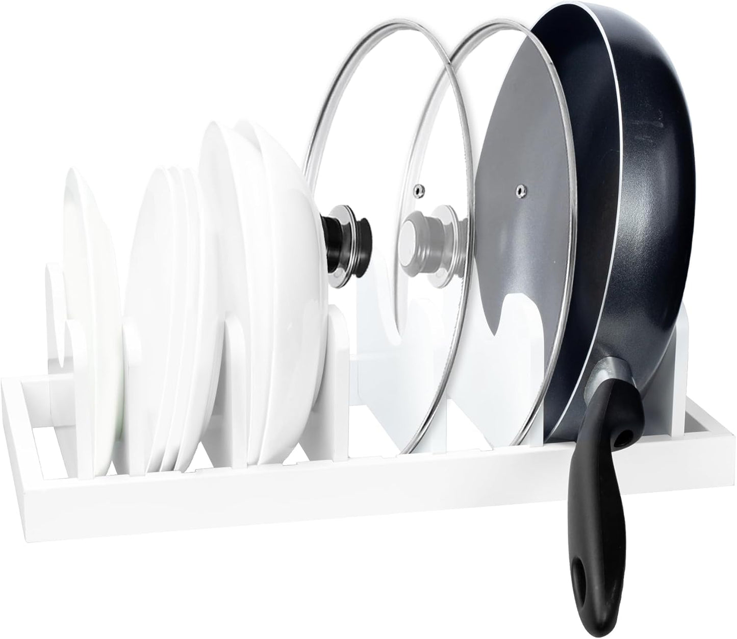 MinBoo Bamboo Pot Lid Organizer Pot Lid Holder, Pot and Pan Organizer Drawer Organizer for Pot Lids, Pans, Cutting Boards & Baking Sheets, Dinner Plates, Reusable Containers in Cabinet Storage,White