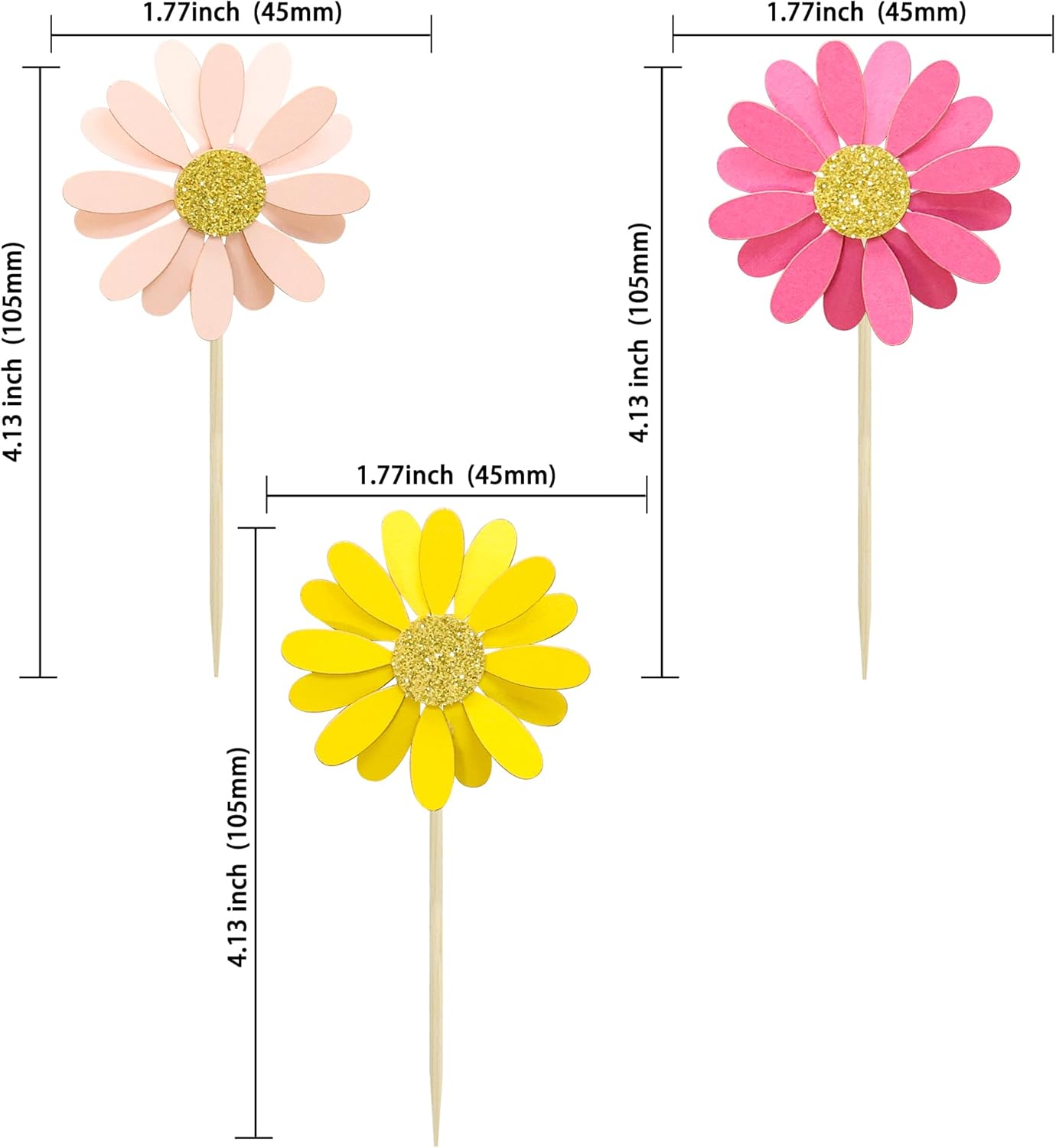 Ephlyn 24Pcs Daisy Cupcake Toppers Daisy Cake Decorations Chrysanthemum Cupcake Toppers Spring Daisy Flower Cake Picks for Birthday Wedding Supplies Multicolor 3