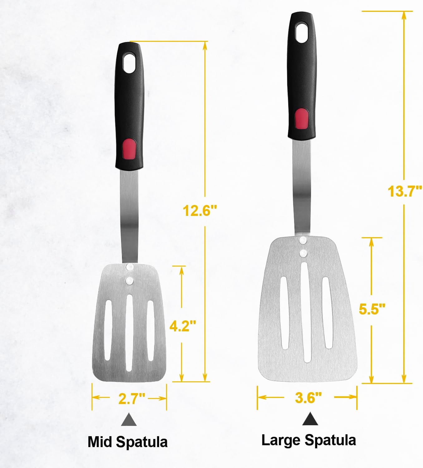 Stainless Steel Flexible Spatula Slotted Turner, XiaoZu Thin Metal Spatula for Cast Iron Skillet, Thin Blade and Heat Resistant Silicone Handle, Great for Egg, Cookie, Meat, Crep, Medium + Large