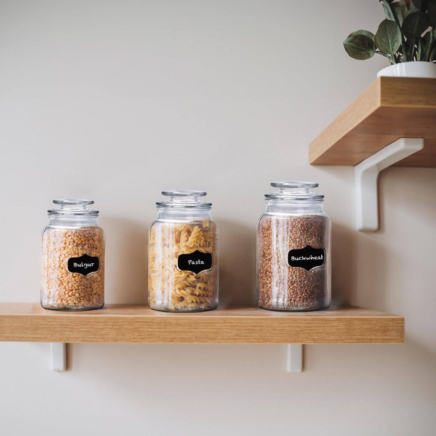 WHOLE HOUSEWARES Glass Canisters with Airtight Lids Set of 3 - Glass Storage Jars for Candy, Cookie, Flour, Sugar, Coffee - Sealed Food Storage for Pantry - Clear Containers for Kitchen Counter