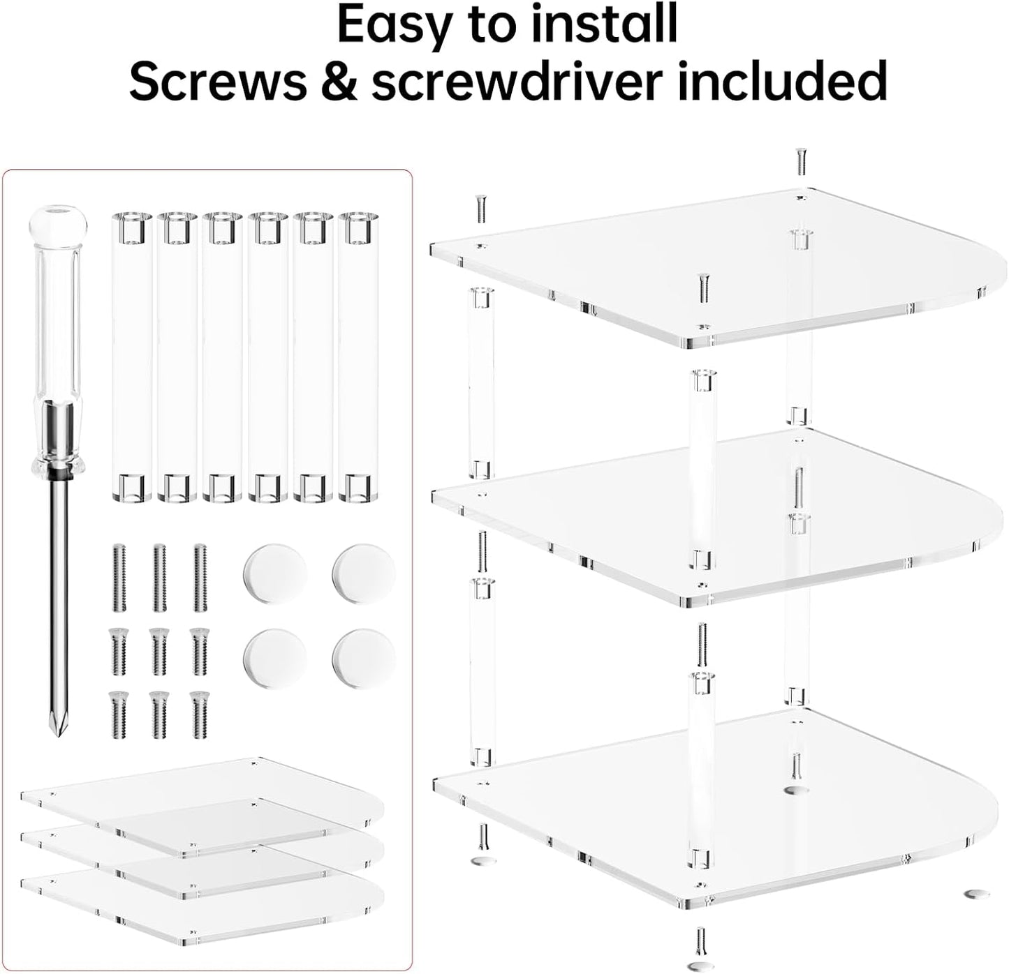 Plate Organizer for Cabinet Space Saver - Clear Acrylic Corner Shelf for Dishes, Bowls - 3-Tier Kitchen Cabinet Plate Organization, Dinner Plates Holder, and Small Shelf for Bathroom Storage