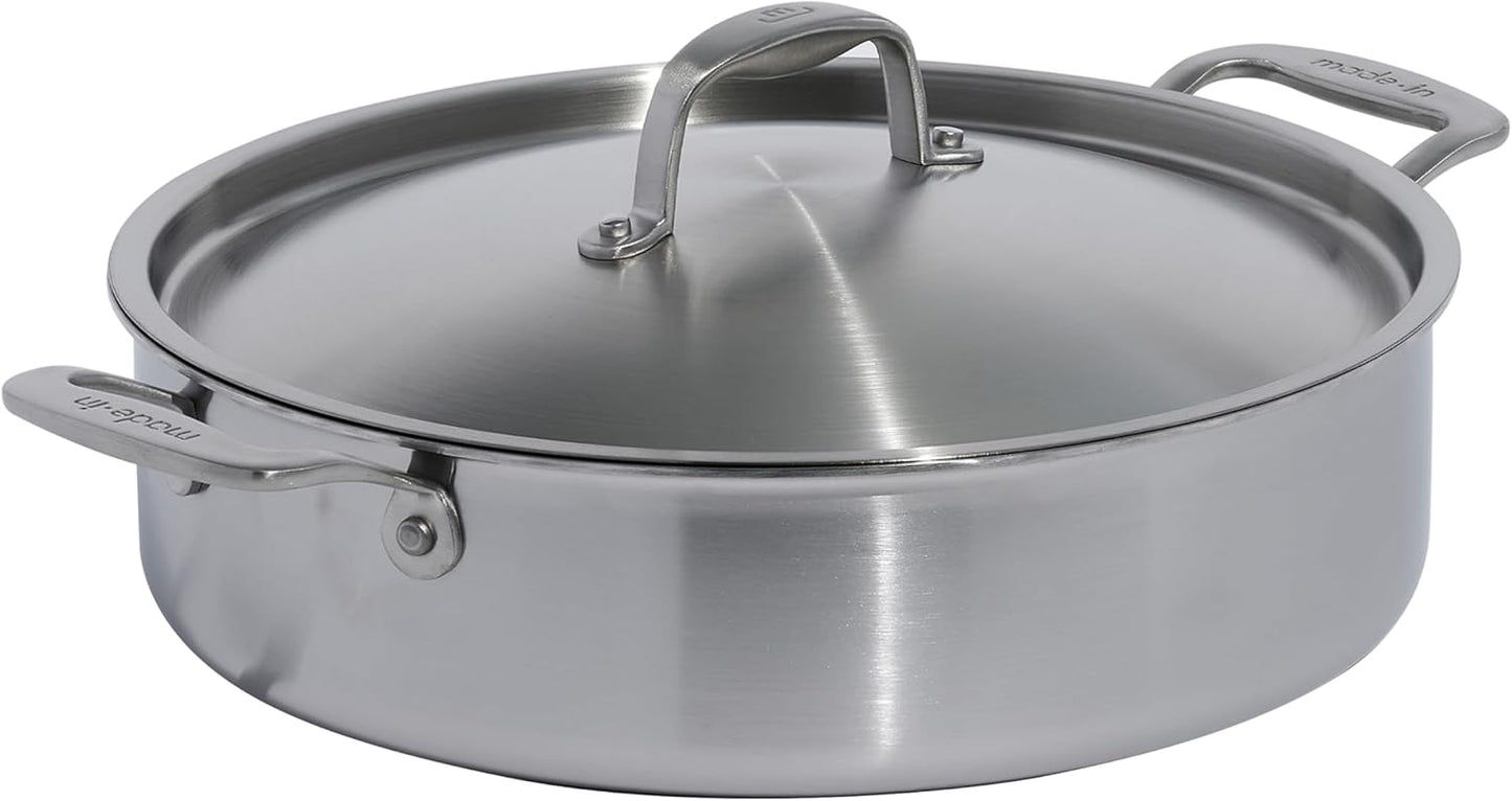 Made In Cookware - 6 Quart Stainless Steel Rondeau Pot w/Lid - 5 Ply Stainless Clad - Professional Cookware - Crafted in Italy - Induction Compatible