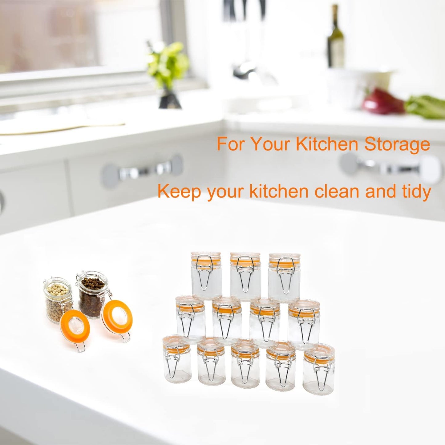 1.7 oz Mini Glass Spice Bottles, 24 Pack Small Glass Jars with Airtight Lid and Leak Proof Rubber Gasket, Empty Spice Containers with Labels for Home and Kitchen