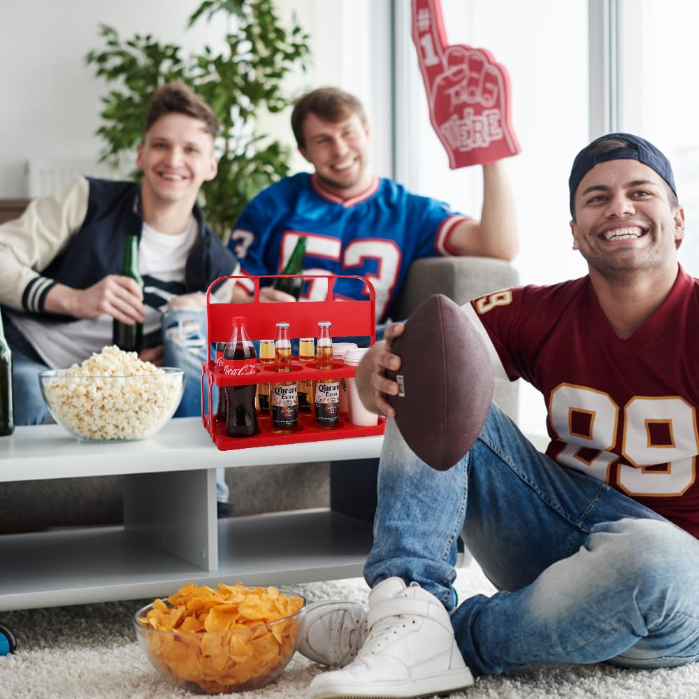 Bodaon 8 Cup Drink Carrier with Handle, Plastic Cup Carriers for Drinks, Drink Holder for Car, GrubHub/Eats Doordash Accessories, Portable Foldable Reusable Mobile, Use for Food Delivery Bag, Red