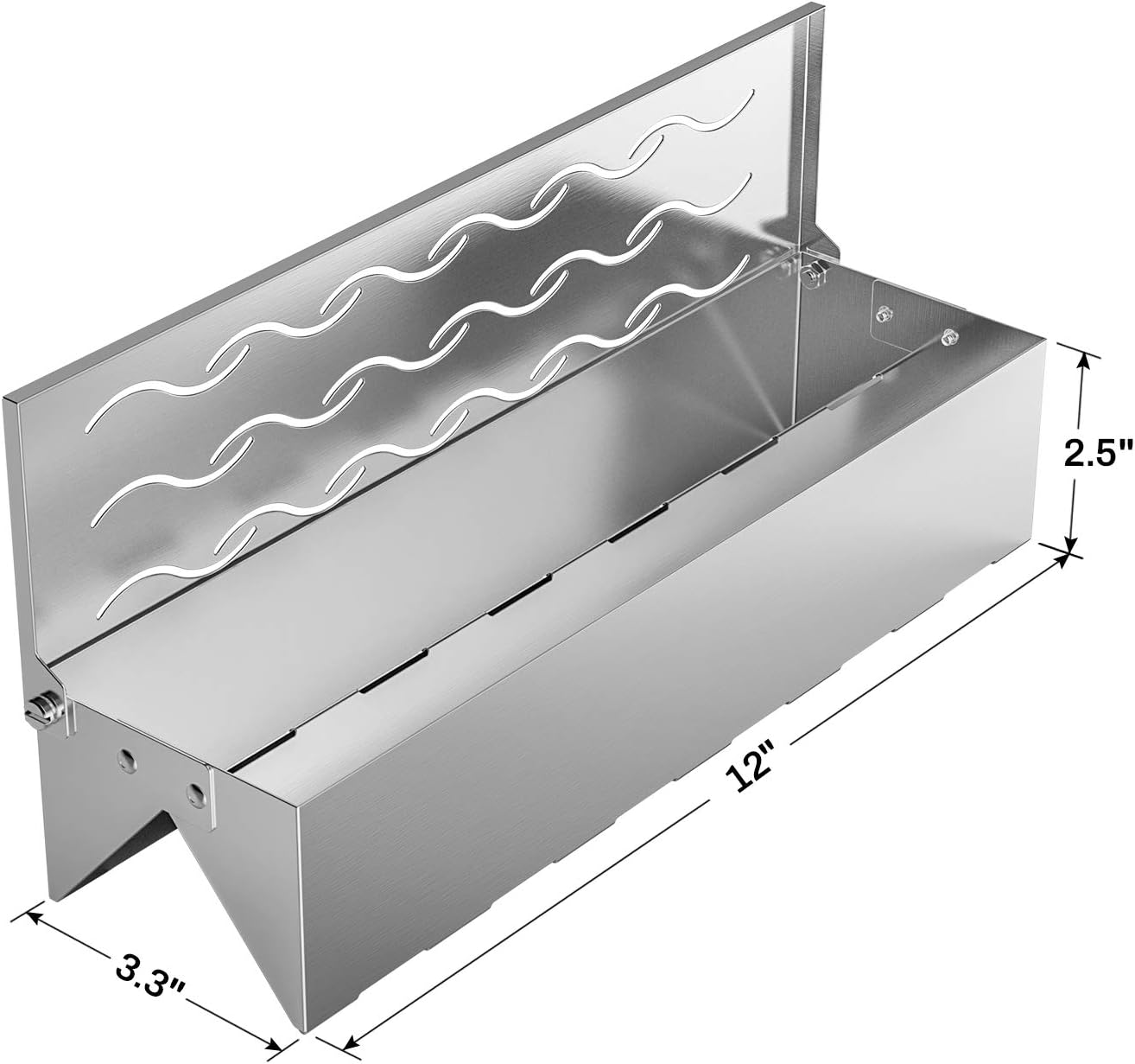 Skyflame Wood Chip Smoker Box, Stainless Steel Double V-shape BBQ Smoke Box with Hinged Lid for Charcoal & Propane Gas Grill, 12.5"(L) x 3.3"(W) x 2.5"(H), U.S. Design Patent