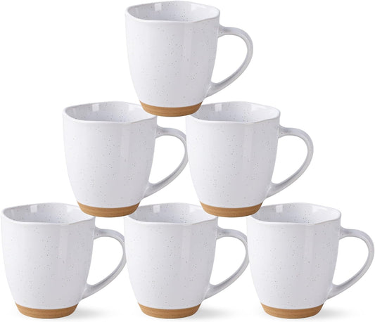 AmorArc 12oz Ceramic Coffee Mugs set of 6, Stylish Coffee Mugs with Rustic Terracotta Underside for Man, Woman, Dad, Mom, Suitable for Latte/Cappuccino/Milk/Cocoa. Dishwasher&Microwave Safe, White