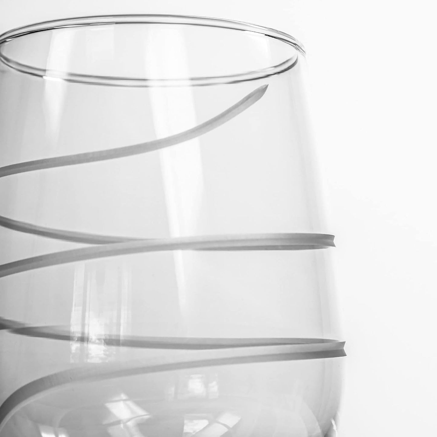 Rolf Glass Twist Stemless Wine Tumbler 17 ounce | Proudly Made in the USA | Stemless Wine Glasses | Lead-Free Glass | Etched Tumbler Glasses (Set of 4)