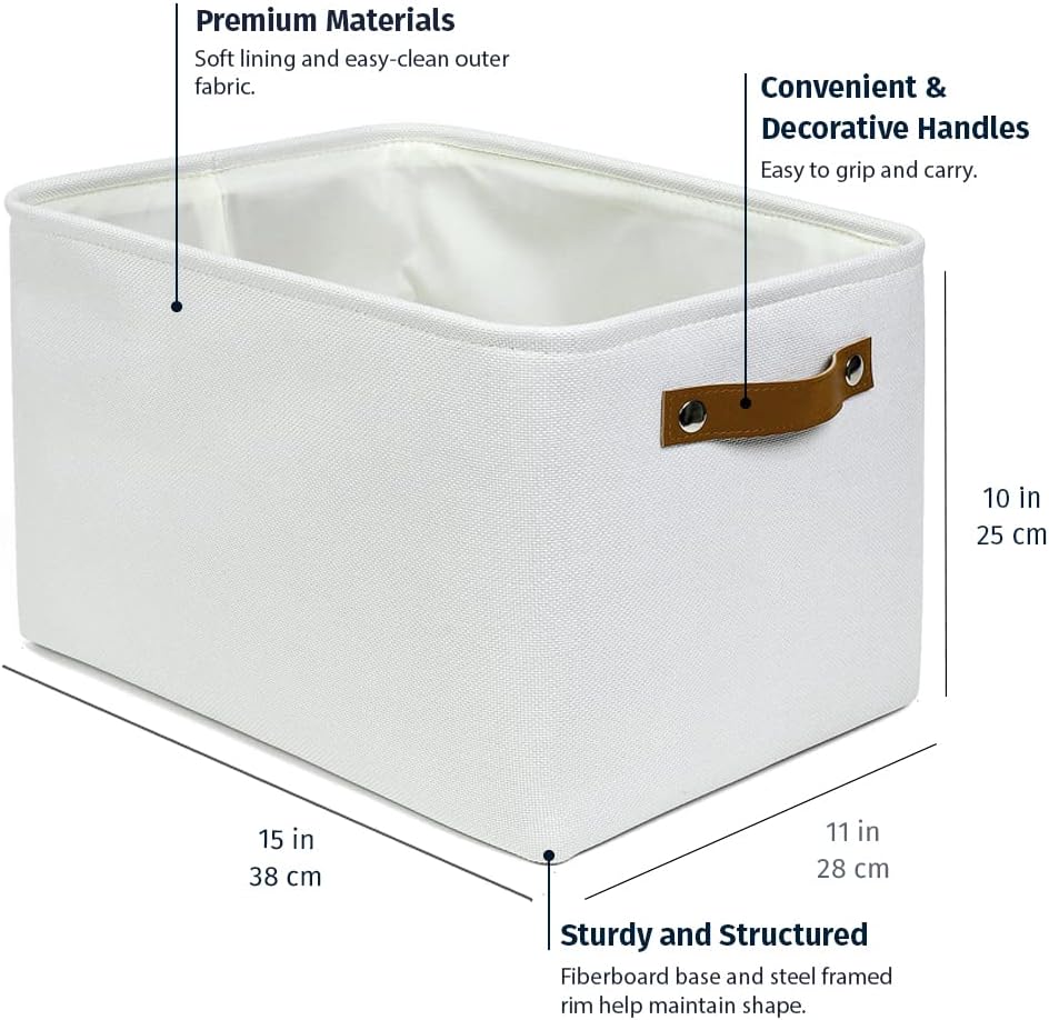 OrganiHaus Large Fabric Storage Baskets for Shelves 3 Pack, 15x11in Closet Storage Bins for Shelves, Cloth Baskets for Organizing, Linen Closet Organizers, Fabric Basket - Off-White