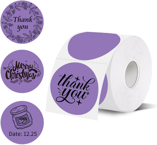 Thermal Labels,2 Inch Purple Round Thermal Printer Stickers,Self-Adhesive Round Direct Thermal Labels,Thermal Stickers for DIY Logo Design,Name Tag (500/Roll