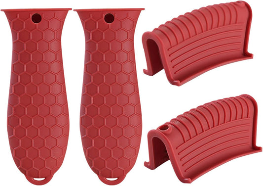 4 Pieces Silicone Hot Tool Holder Heat Resistant Potholder Cookware Handle Non Slip Rubber Pot Holders Handles Grip Covers for Cast Iron Skillet Silicone Cooking Kitchen Suits