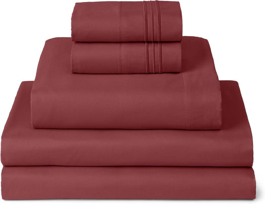 Mellanni Split King Sheets Set - 5 PC Iconic Collection Bedding - Hotel Luxury, Extra Soft, Cooling Bed Sheets - Wrinkle, Fade, Stain Resistant (Split King, Brick Red)