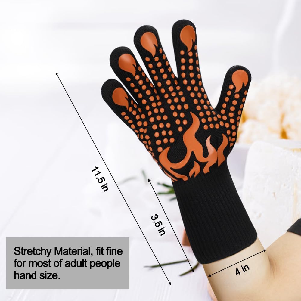Comsmart BBQ Gloves, 1472°F Heat Resistant Grilling Gloves Silicone Non-Slip Oven Gloves Long Kitchen Gloves for Barbecue, Cooking, Baking, Short, Orange