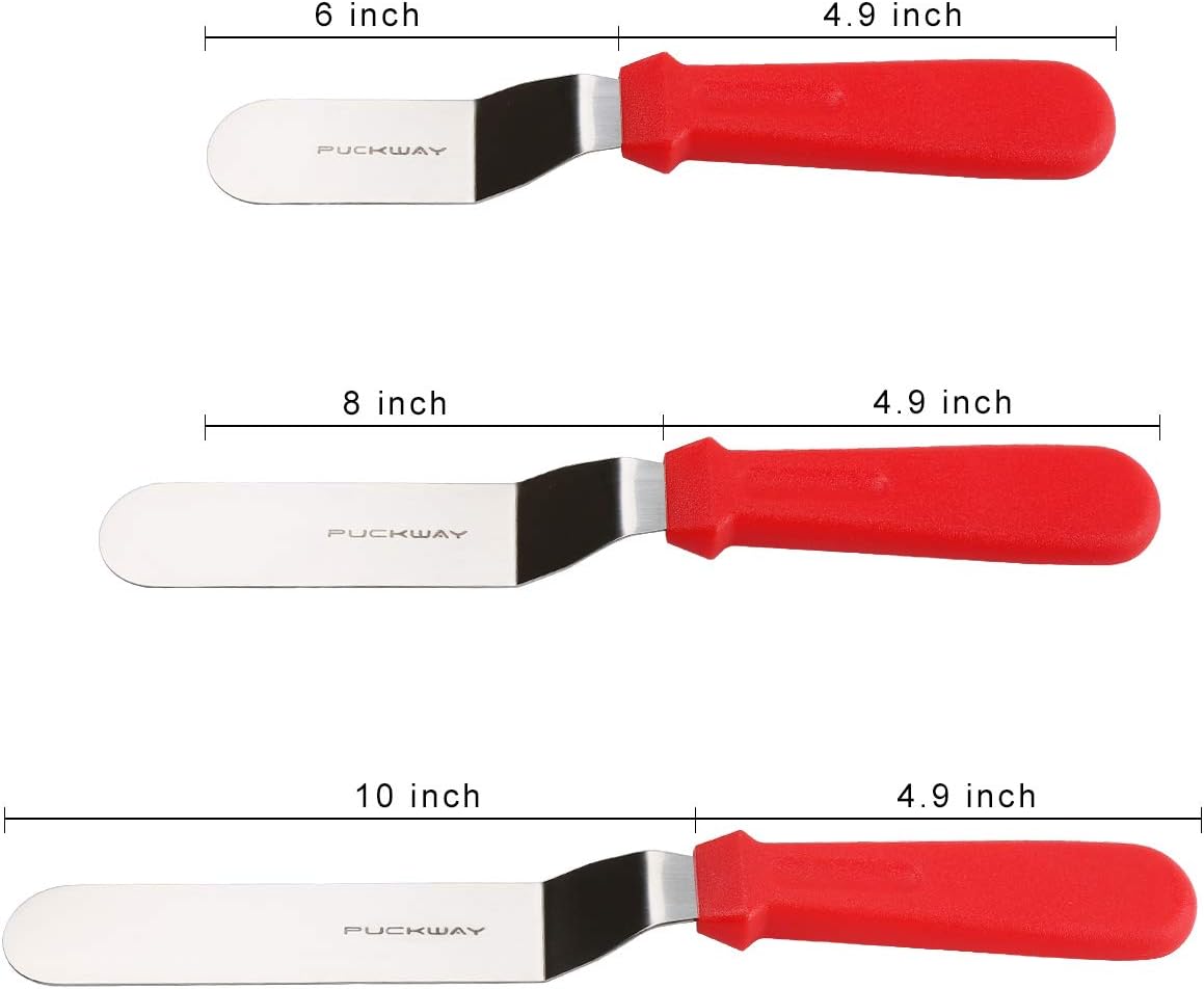 Offset Spatula set of 3 Red 6 8 & 10 Inch Cake Frosting Angled Icing Spatula for Decorating
