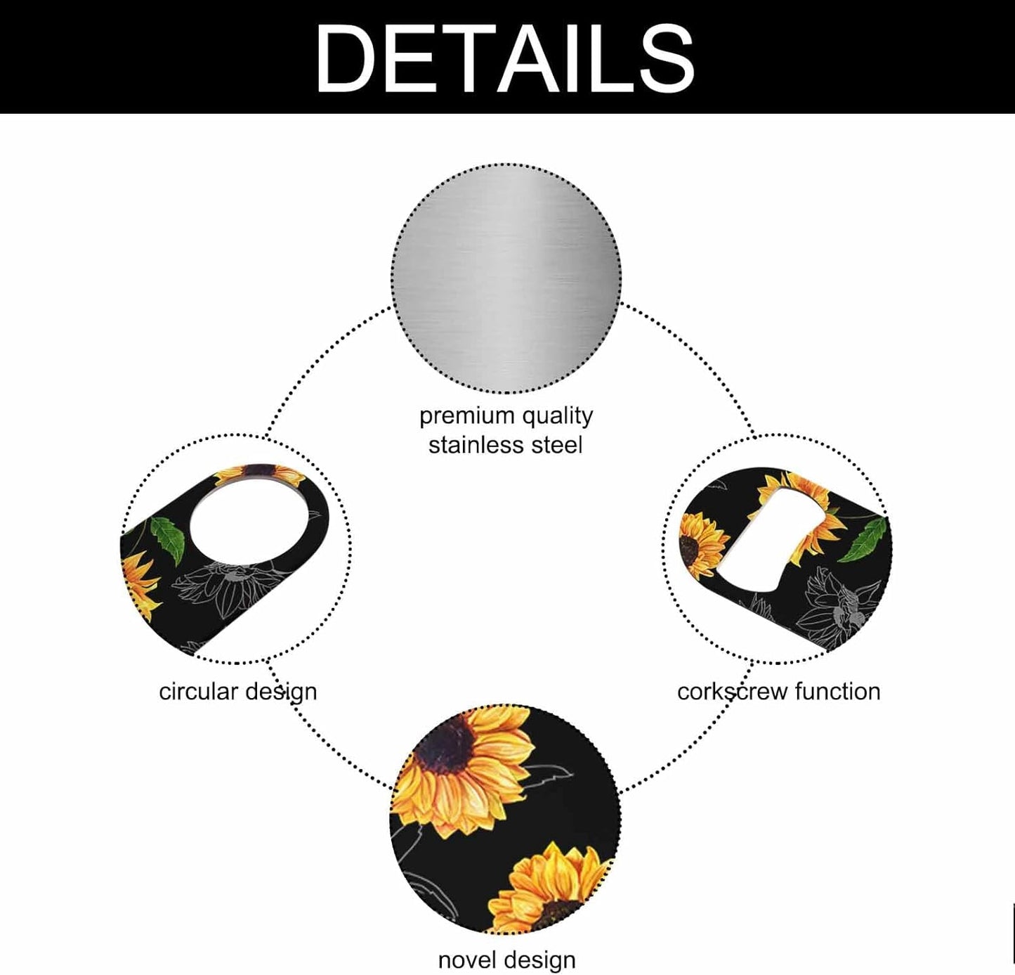 Sunflowers Stainless Steel Bottle Opener Vibrant Yellow Watercolor Flower Vintage Style Floral Black Flat Beer Bottle Opener Keychain for Home Kitchen Bar Restaurant Party Birthday Gift