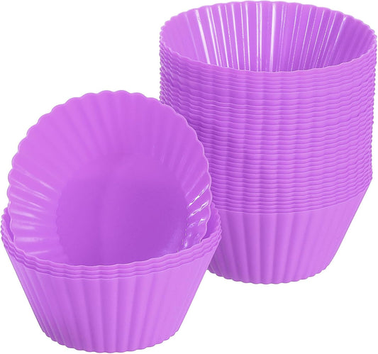 uxcell 36Pcs Silicone Cupcake Liners, Non-Stick Baking Cups, for Cooking Eggs, Baking Muffins and Make a Cake(Purple)