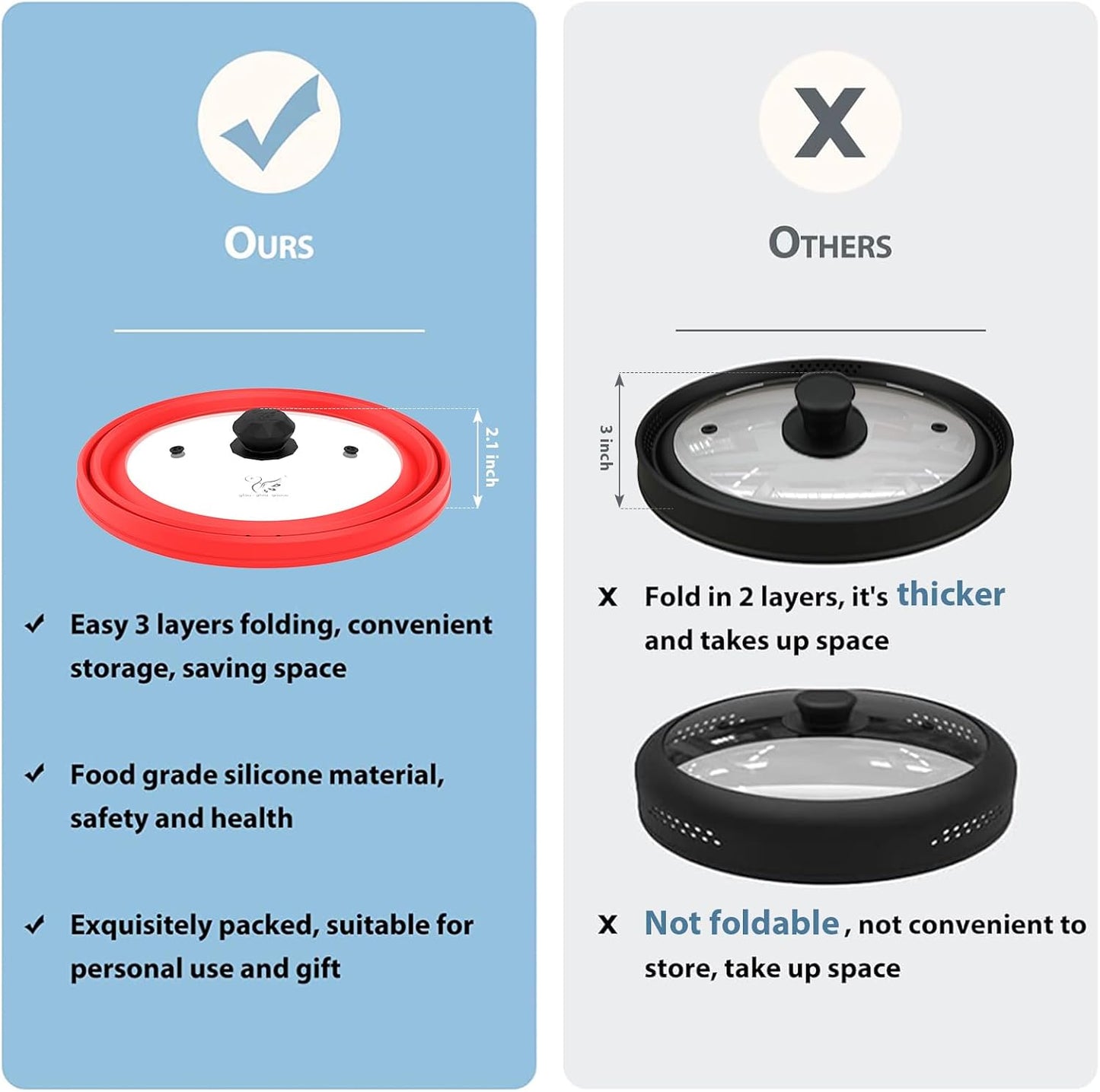 Microwave Splatter Cover Vented Glass Splatter Guard Lid with Collapsible Silicone for Food as Pot Cover Plate 10.8 inch for 6 7 8 9 10 inch Plate Bowl Red