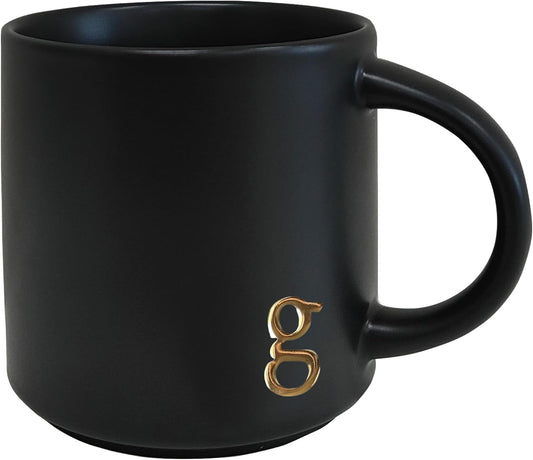 COLLECTIVE HOME - Black Monogram Ceramic Mugs, 15 oz Golden Initial Coffee Cups, Elegant Alphabet Tea Mugs, Personalized Halloween Mug with Gift Box, Perfect for Office and Home Décor (g)